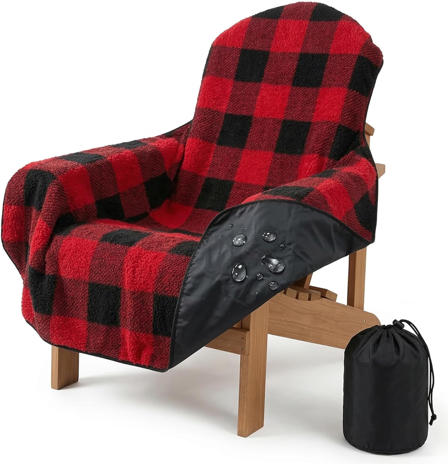Blanket for Chair Waterproof and Reversible - Cozy Sherpa Camping Chair Cover, Fits Outdoor Patio, Lawn, Bonfire, Pool & Office Chairs, All-Season Use for Bonfire or Rainy Day(Includes Carry Bag)