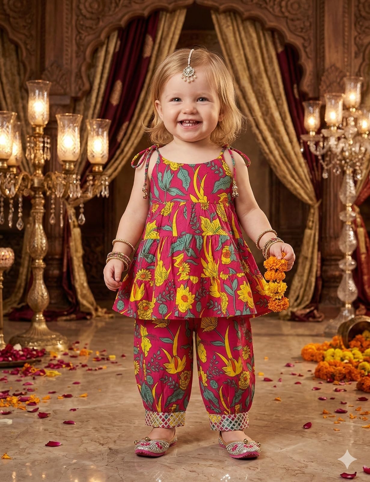 A.T.U.N. (ALL THINGS UBER NICE) Set pigiama Kurti per ragazze, 100% cotone, con stampa floreale, abito etnico tradizionale, morbido tessuto traspirante, vestibilità comoda, elegante per feste