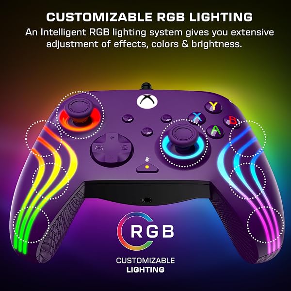 Turtle Beach Afterglow Wave Controller Violet Manette de jeu RGB filaire - Licence pour Xbox Series XS, Xbox One et Windows - Boutons programmables, gachettes à effet Hall, commandes audio - 3