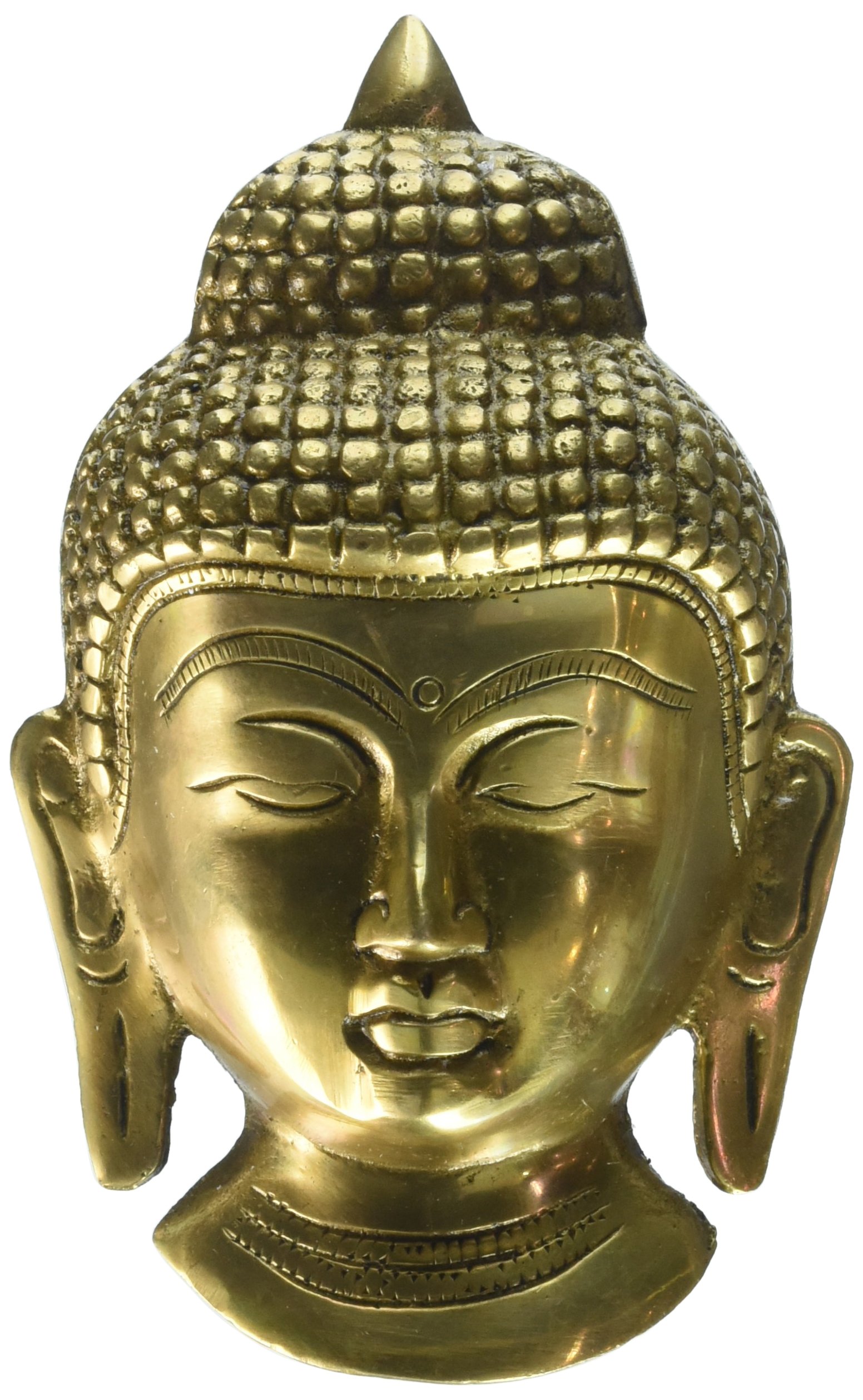 J92-305Gm-0095 Small Buddha Wall Hanging Mask - Brass Sculpture Height: 5.5 Inches