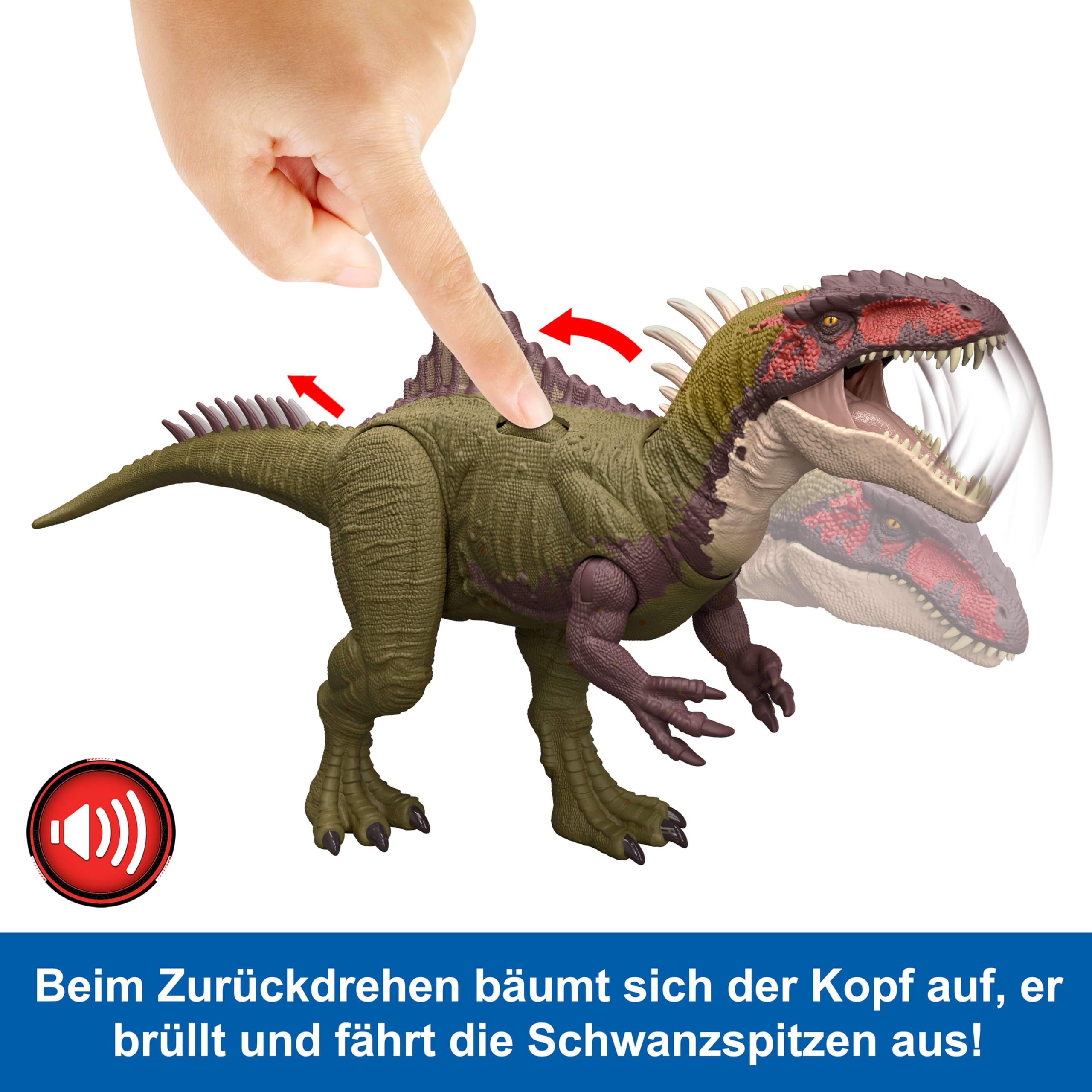 Mattel Jurassic World: Die Chaostheorie Netflix - Kampfaction Becklespinax Dinosaurier-Actionfigur-Spielzeug, versetzt wütende Kopfstöße, beißt, brüllt und knurrt, HXF52