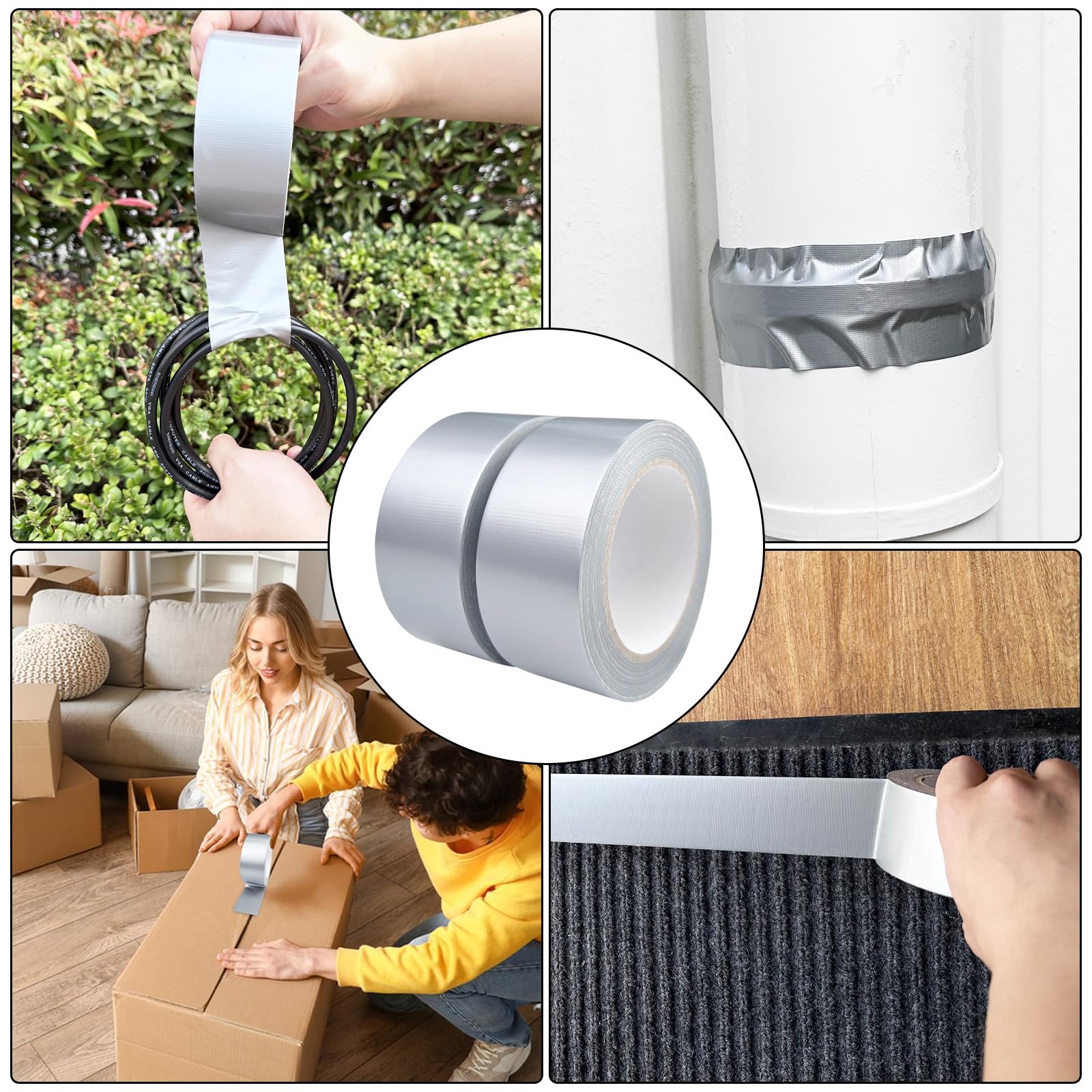WinGluge 2 Pezzi Nastro Telato, Nastro Adesivo Argento 27m x 48mm, Duct Tape Super, Nastro Adesivo Impermeabile Universale, per Riparazioni, Imballaggio,Fissaggio, Marcatura e Sigillatura