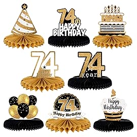 LINGTEER Happy 74th Birthday Table Honeycomb Centerpieces Cheers to 74th Birthday 74 Years Old Party Table Decorations Gift Sign.