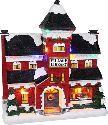 Miniatura 8 de Christmas Village - Estación de bomberos animada, edificio coleccionable de aldea musical de nieve preiluminada, complemento perfecto para tus
