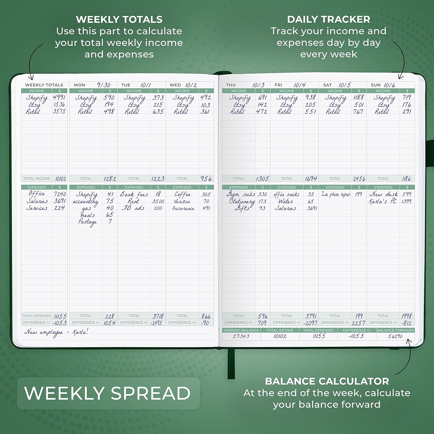 Clever Fox Income & Expense Tracker Large – Accounting & Bookkeeping Ledger Book for Small Business – 2-Year Record Notebook, A4 (Dark Green)