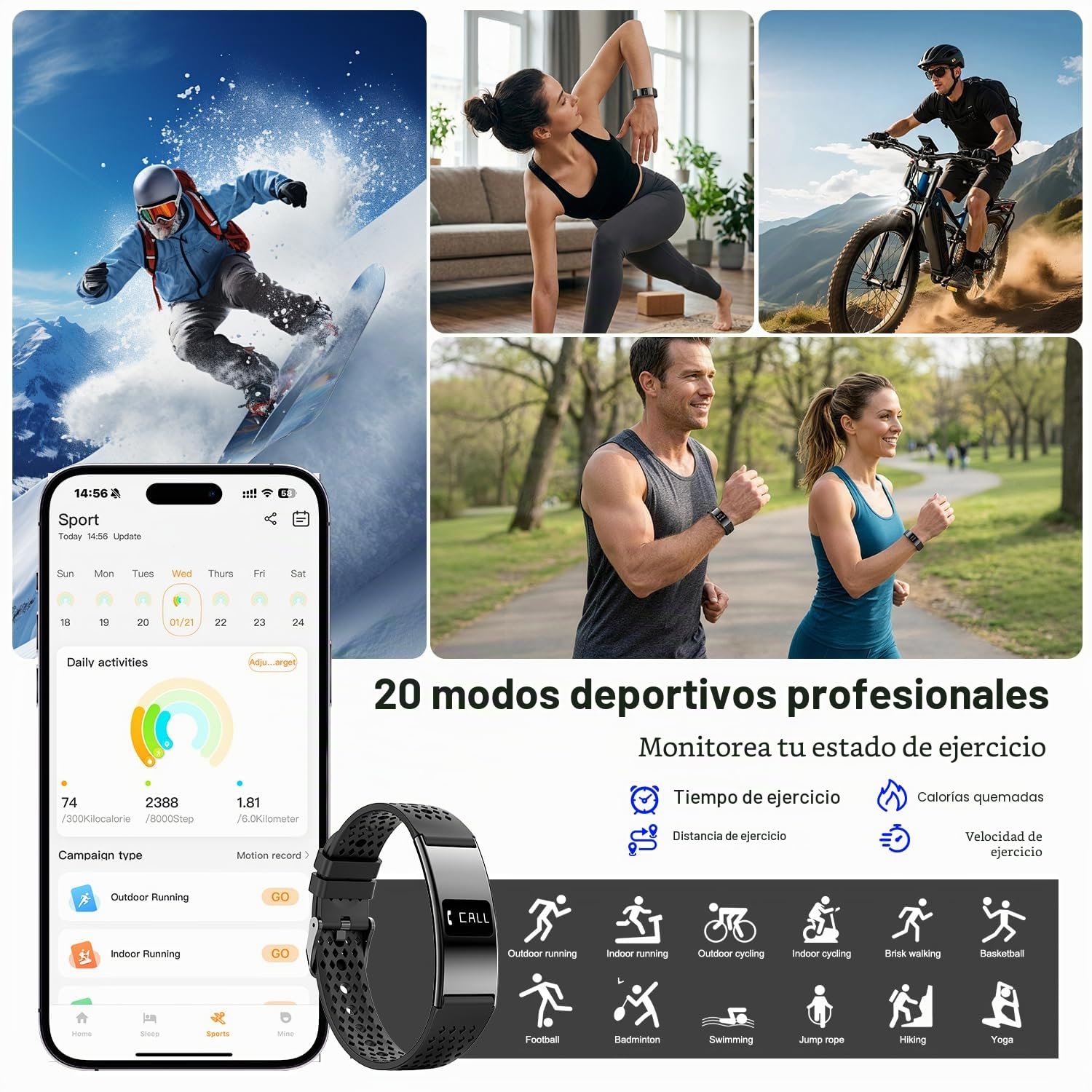 Smart Band, Pulsera Inteligente Hombre Mujer con Monitor de Sueño, Frecuencia Cardíaca, Saturación de Oxígeno, Múltiples Modos Deportivos Pulsera de Actividad, IP68, Compatible Android iOS, Negro