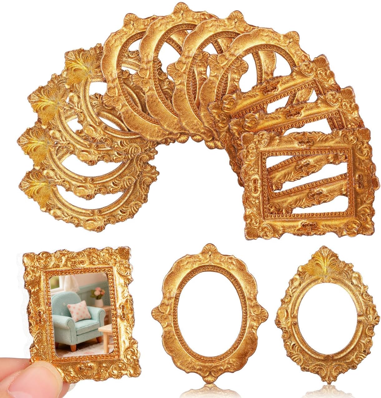 Amosfun 15Pcs Miniature Photo Frames for Dollhouse Mini House Decor Small Resin Picture Frames Crafts 1.57X1.18X0.11In Creative Mini Photo Frame Ornaments