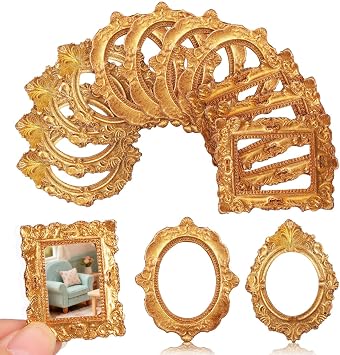 PRETYZOOM 15 Pcs Mini Picture Frames, Vintage Resin Photo Frame Set, 1 12 Scale Antique Baroque Dollhouse Decor for DIY Crafts, Jewelry Display, Phone Case & Photography Props