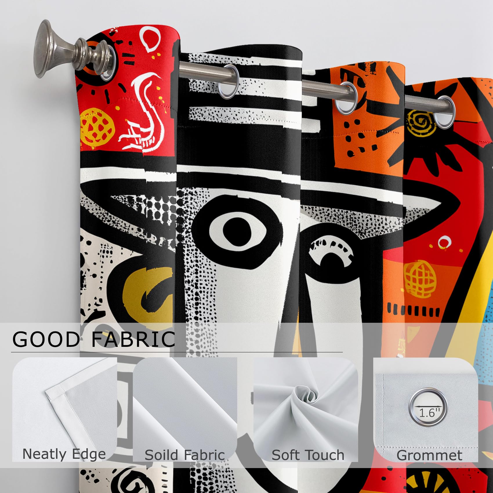 Mistela Abstrakte Kunst Verdunklungsvorhänge - Gardinen Moderne Graffiti Blickdicht Vorhang mit Ösen Verdunklungsvorhänge für Kinderzimmer Wohnzimmer Schlafzimmer Dekoration - 2er Set - H220 x B140cm