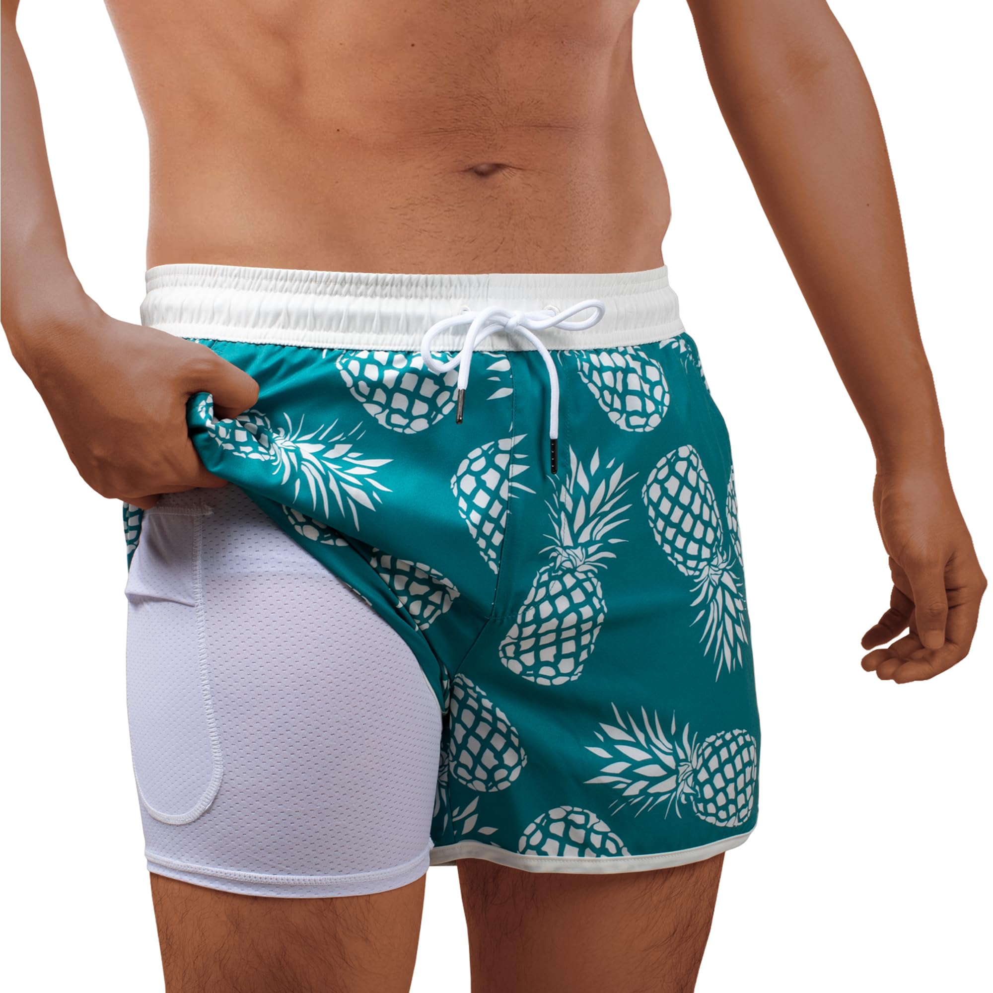 BRISIRA Mens Short Swim Trunks with Compression Liner Retro Vintage 8090s Bathing Suit Swim Board Shorts Swimwear Quick Dry