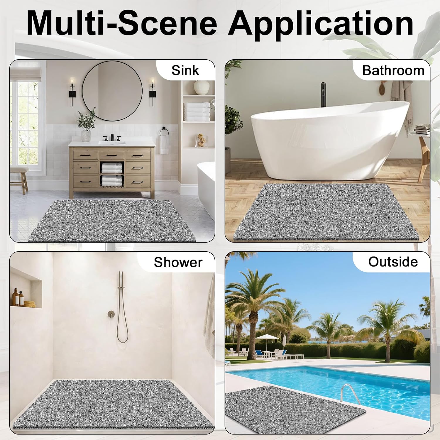 Shower Mat Non Slip, 47" x 32" Extra Large Soft Loofah Shower Floor Mat for Elderly, Anti Slip Shower Mats for Inside Shower & Wet Areas, Quick Drying, Easy Clean, Grey