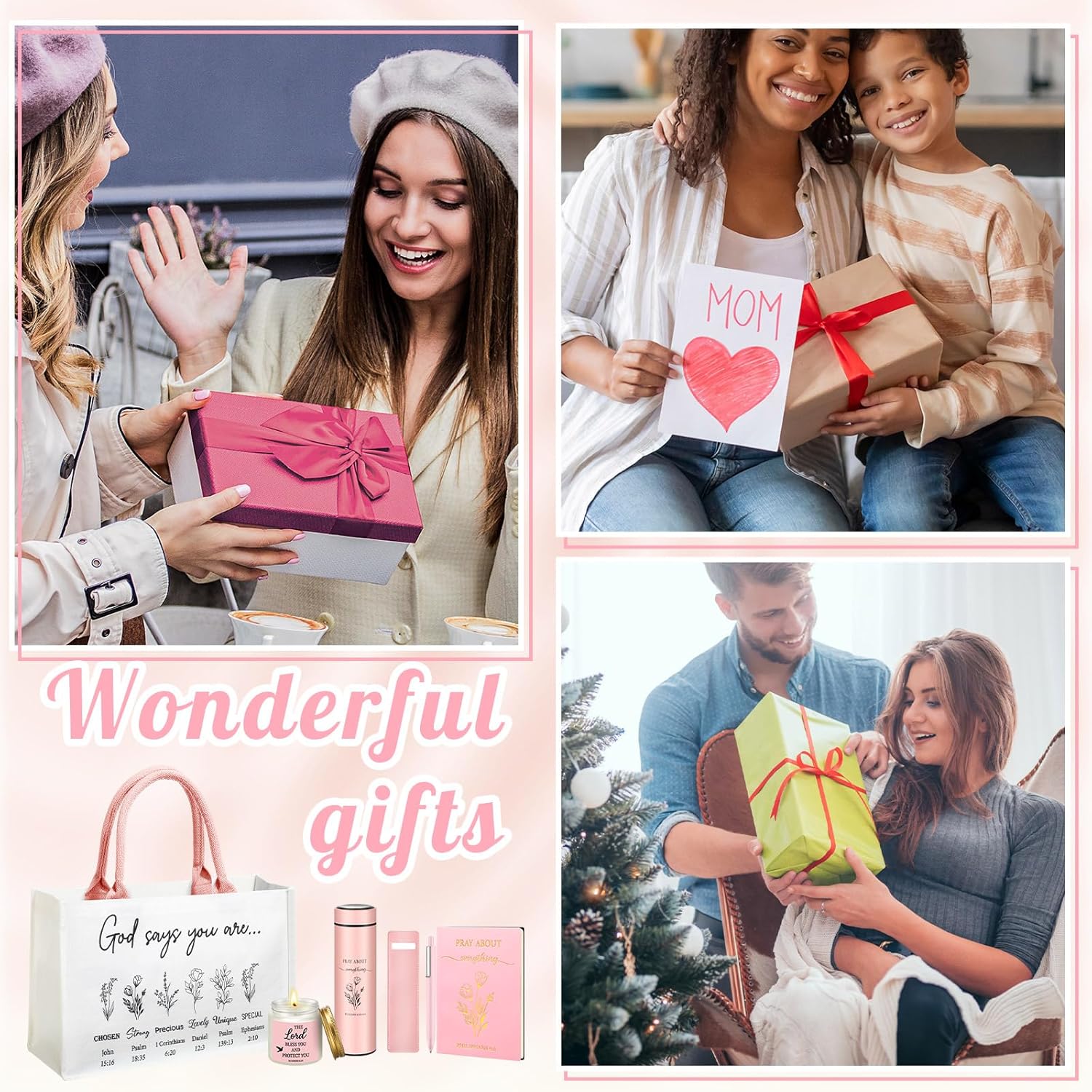 Thenshop 6 Pcs Easter Christian Gift Set for Women Faith, Inspirational Religious Gifts for Women, Catholic Birthday Gifts for Friends, Mother, Sister, Wife(Pink) - Image 6