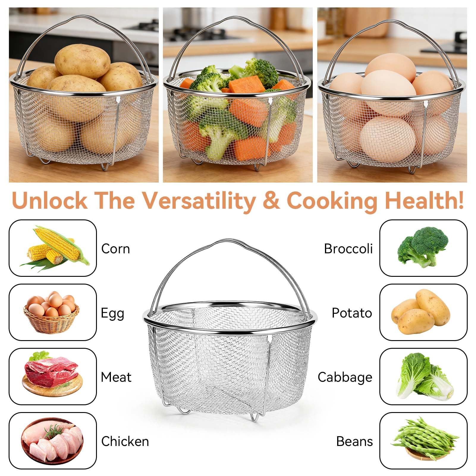 Cesta de Malla para Cocinar al Vapor, Resistente al Calor, Metal, 20cm