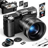 FLATIC Digital Camera with WiFi, 5K 64MP Cameras for Photography with 180° Flip Screen for YouTube, 18X Zoom Autofoucs Vlogging Camera with 64GB Card, Wide & Macro Lens, 2 Batteries, Card Reader