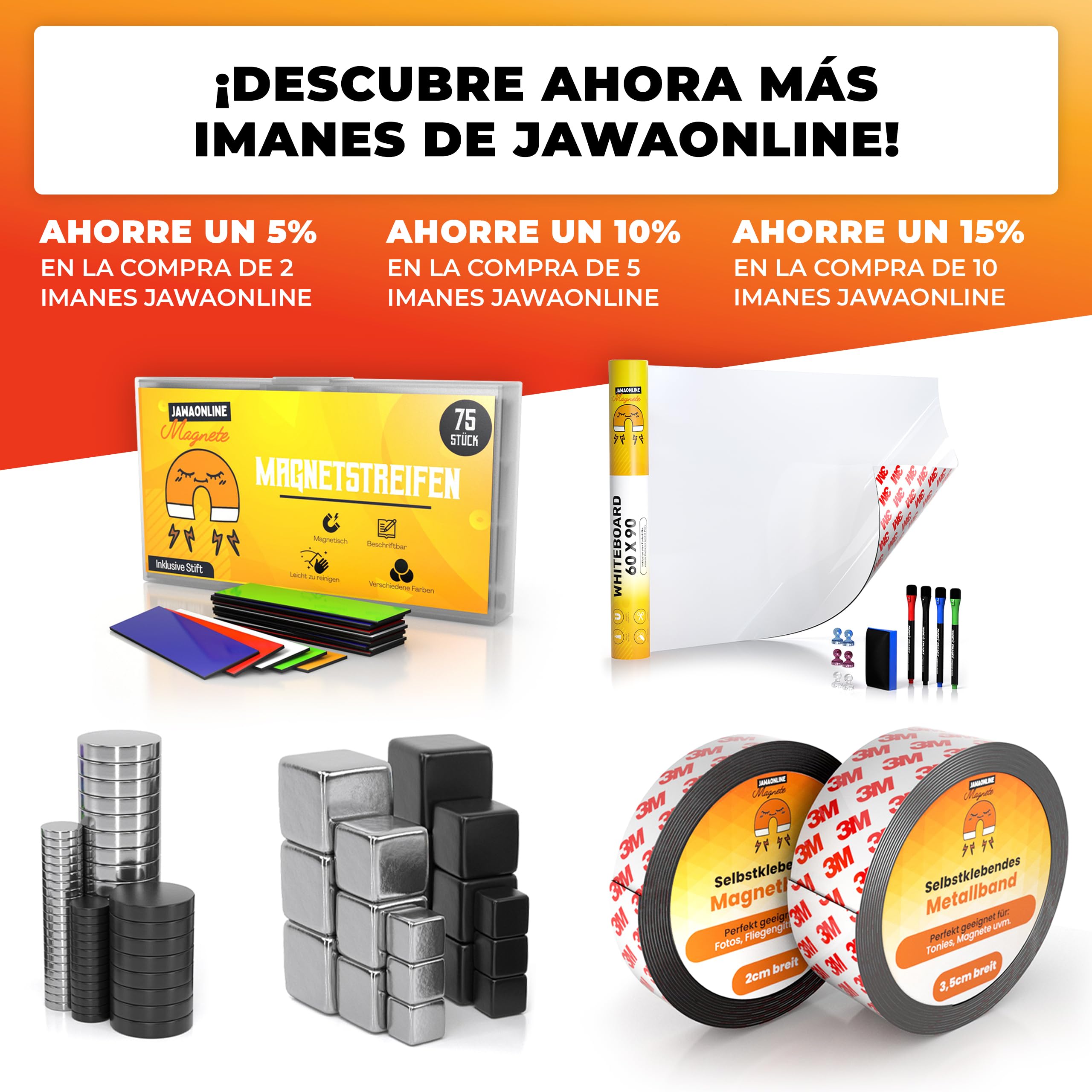 Jawa Cubo Magnético 5mm - 50 Imanes de Neodimio Extra Fuerte - Juego Anti Estrés Premium - Imanes para Pizarra y Nevera