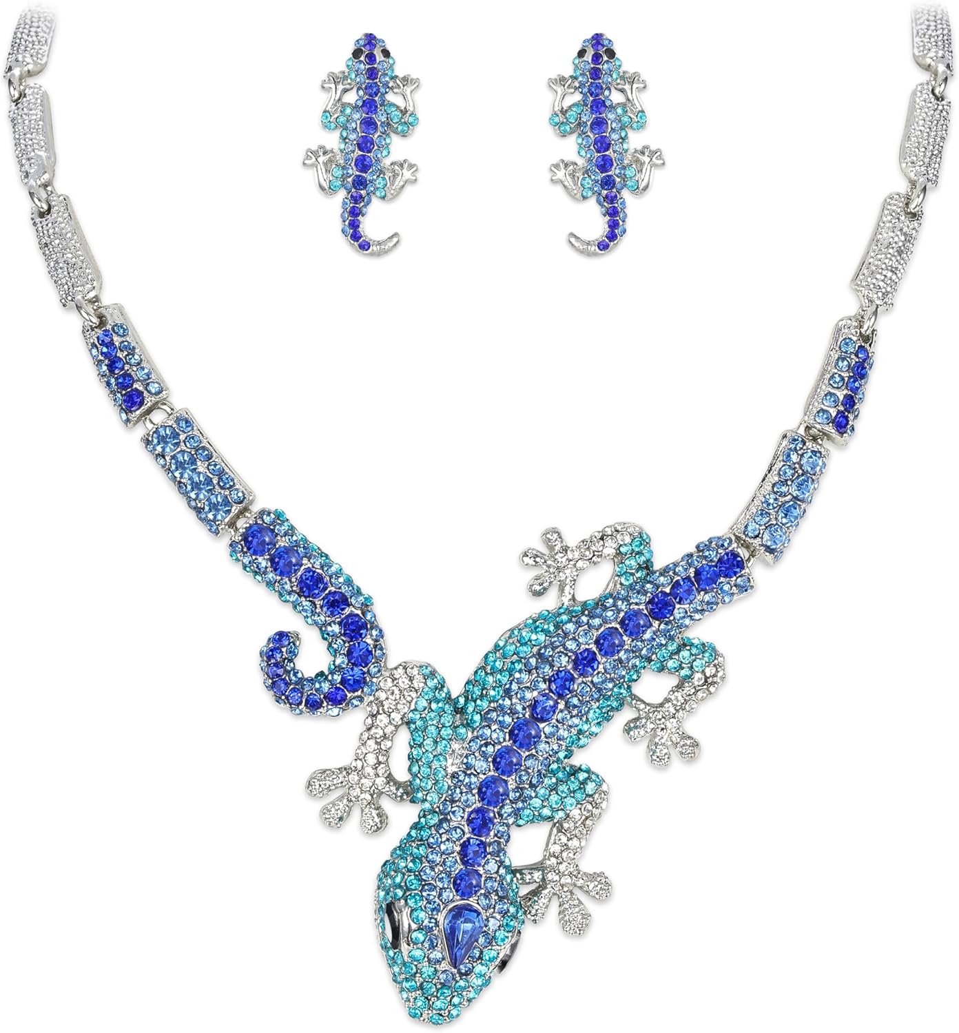 EVER FAITH Austrian Crystal Art Deco Gecko Lizard Necklace Earrings Set