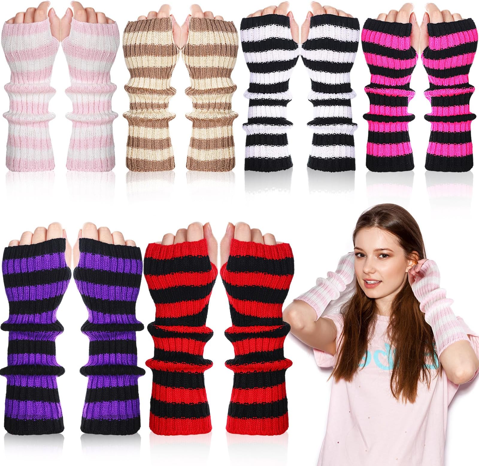 6 Pairs Arm Warmers Fingerless Gloves