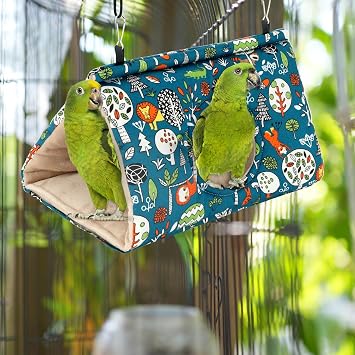 Rypet Bird Nest House, Bird Bed for Cage, Hanging Hammock Bird Hut, Blue S
