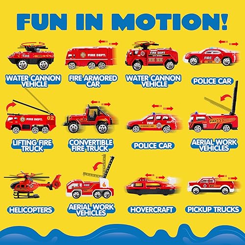 Miniatura 7 de JOYIN Juego de 25 piezas de vehículos de construcción fundidos a presión con 25 piezas de rescate de emergencia camión de bomberos, camión de