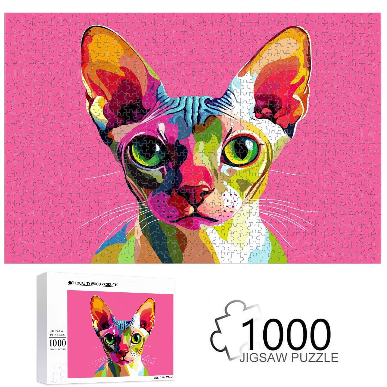 Puzzle 1500 elementów - Kolor i kot - Trwałe drewniane puzzle 1T #1269