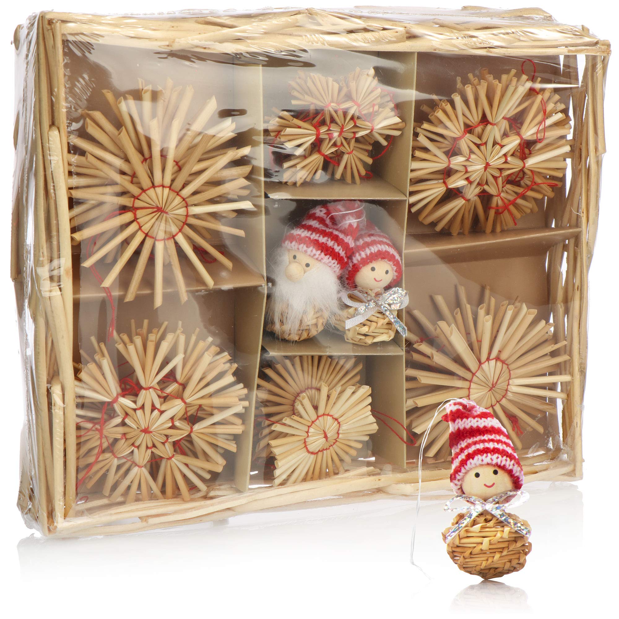 COM-FOUR® 28x Slomkowe gwiazdki w zestawie mix - ozdoby choinkowe - slomkowe zawieszki na choinke - naturalne ozdoby choinkowe - Christmas decoration (28 sztuk - zestaw 1)