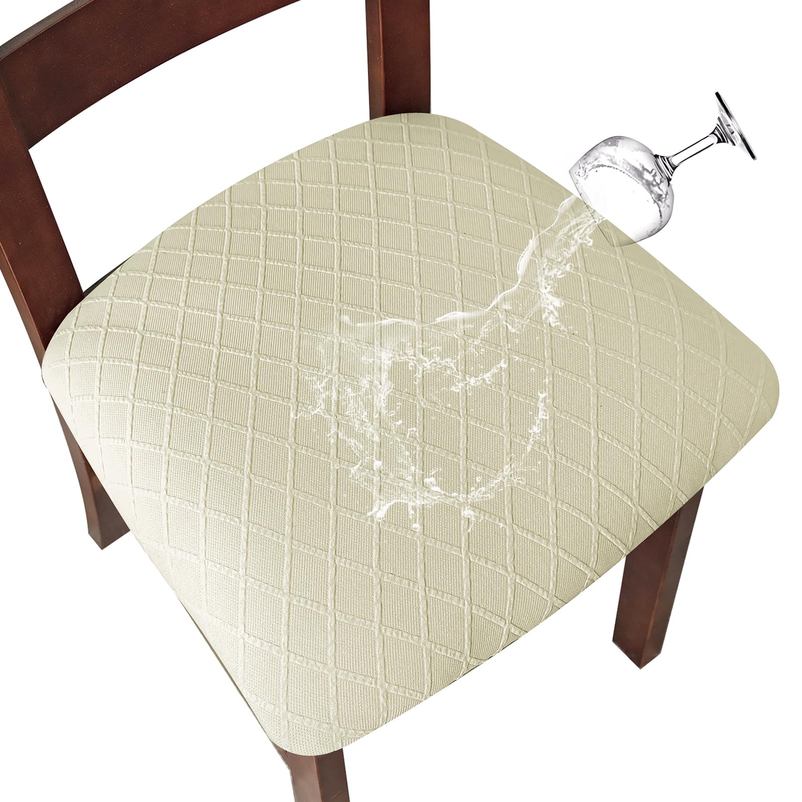 Genina Fundas de Asiento Impermeables para sillas de Comedor, Fundas de sillas de Comedor y Cocina (Beige, 6 Piezas)