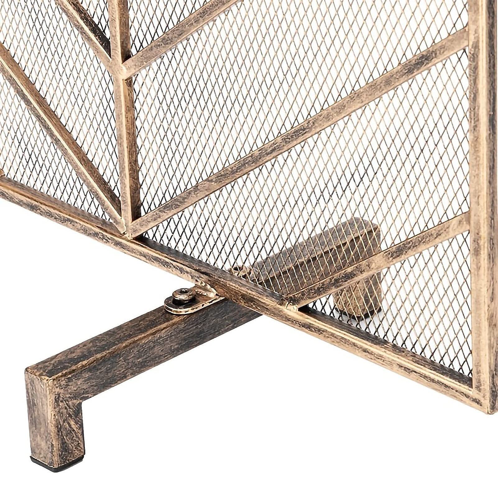 Parafiamma per camino in ferro a pannello singolo, parafiamma autoportante con robusta struttura in ferro battuto, cancello parascintille con rete metallica decorativa (oro 99 x 23 x 79 cm) needed