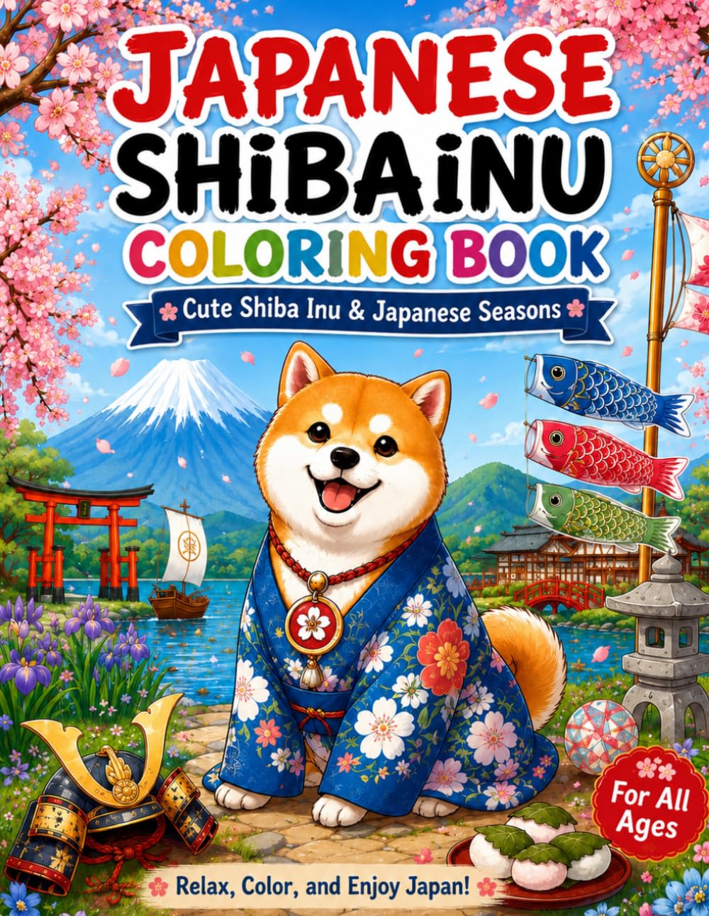 Japanese Shiba Inu Coloring Book: Cute Shiba Inu Adventures Through Japan