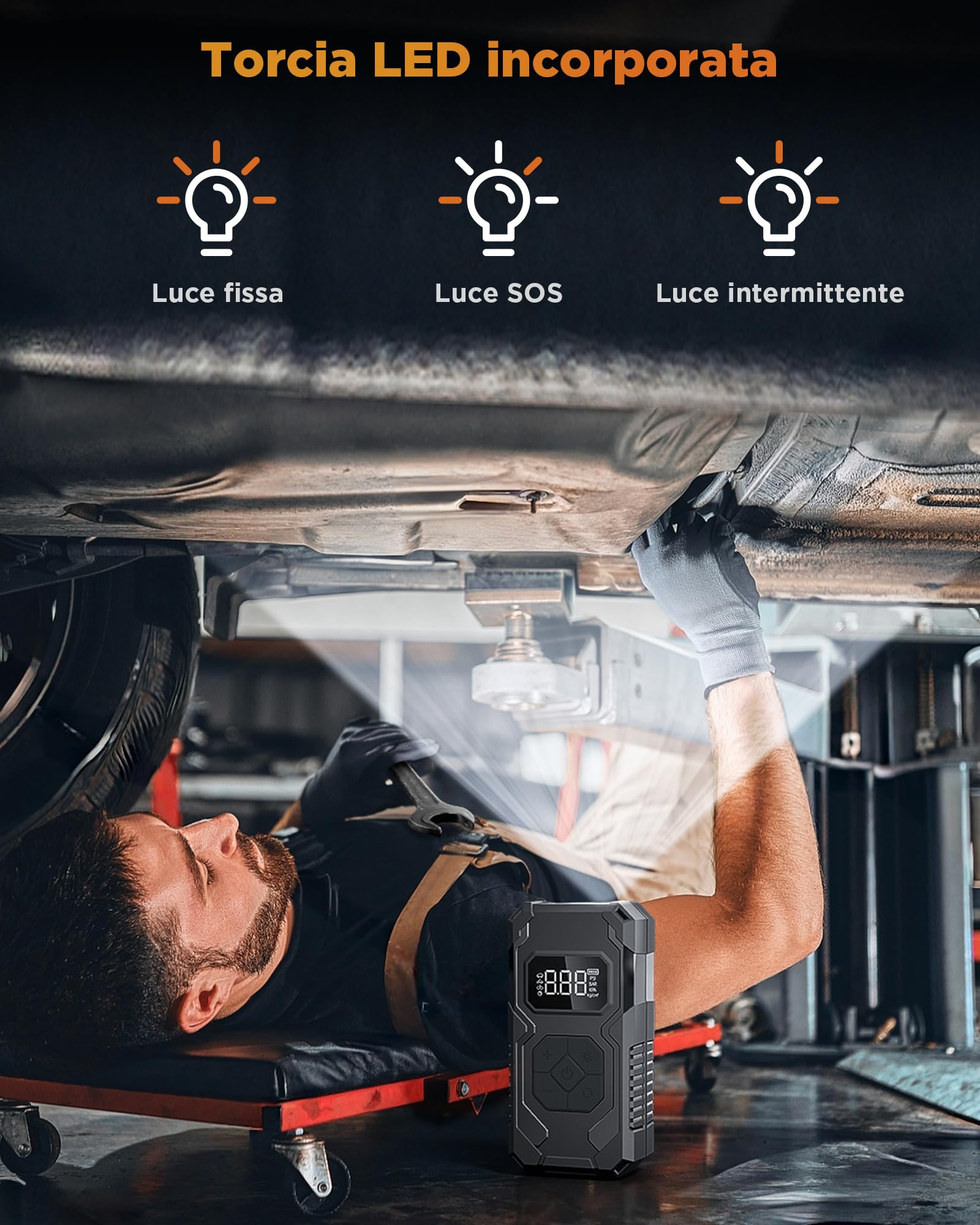 Tire Inflator Compressore Aria Portatile Senza Fili 150PSI, Batteria Ricaricabile con Manometro Digitale, Auto Spegnimento e Luce LED, Gonfiatore Elettrico per Auto, Moto, Bici, Palloni, Nero