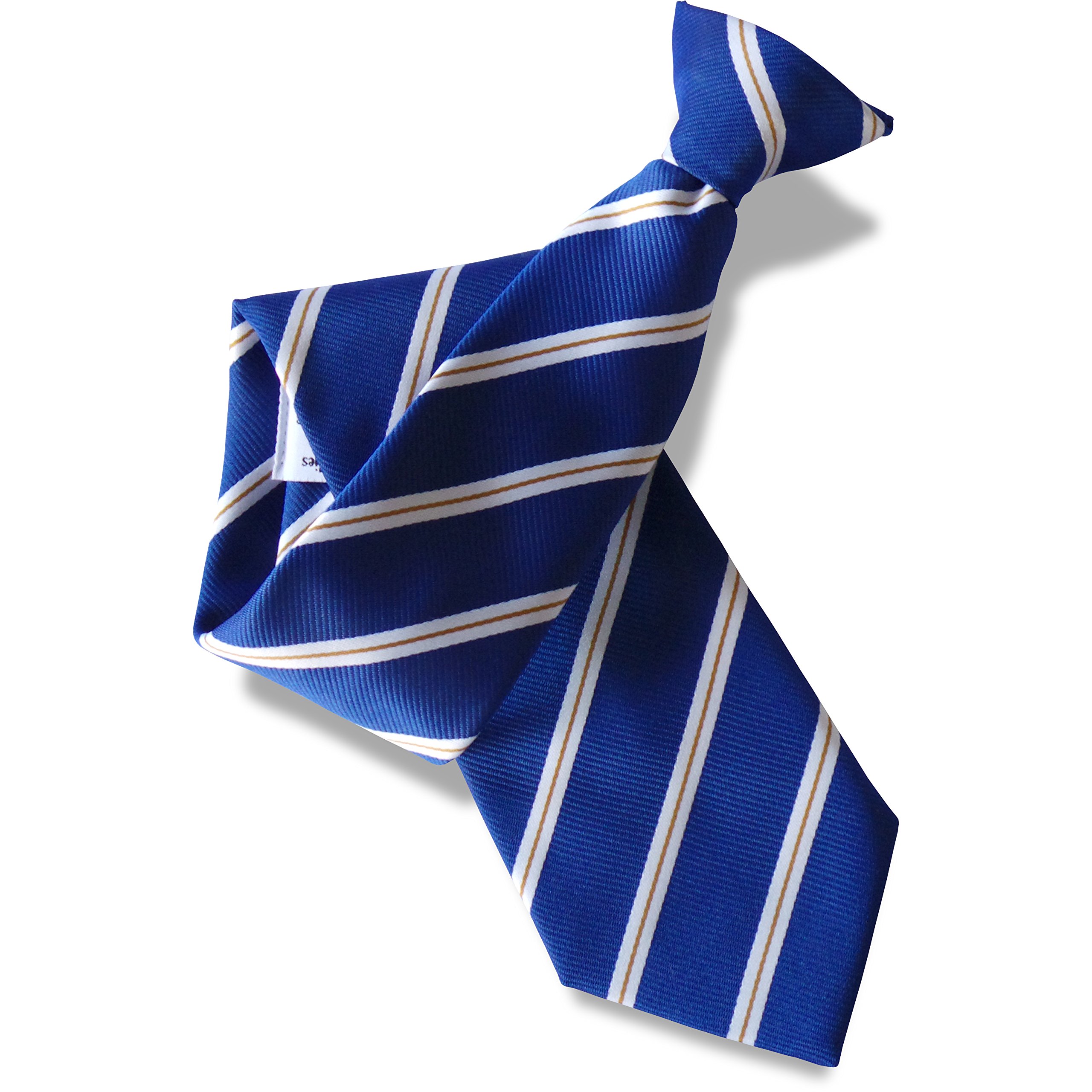 Great British Tie Club Men's Royal Blue White & Gold Striped Clip on Neck Tie