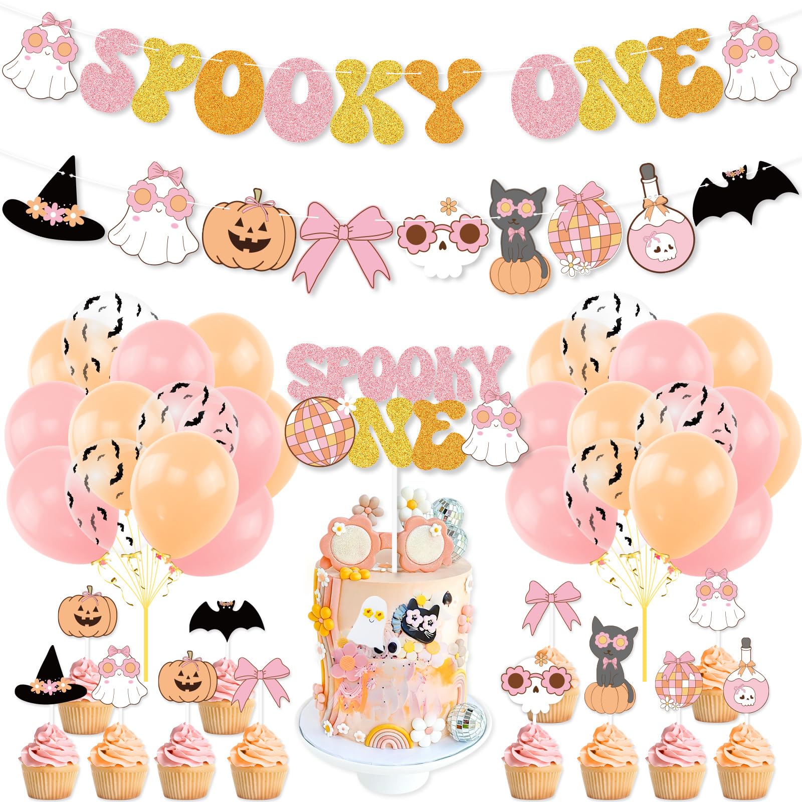 Halloween 1st Birthday Party Decorations – 8 Pack Spooky One Honeycomb Centerpieces, Pastel Table Toppers For Girls