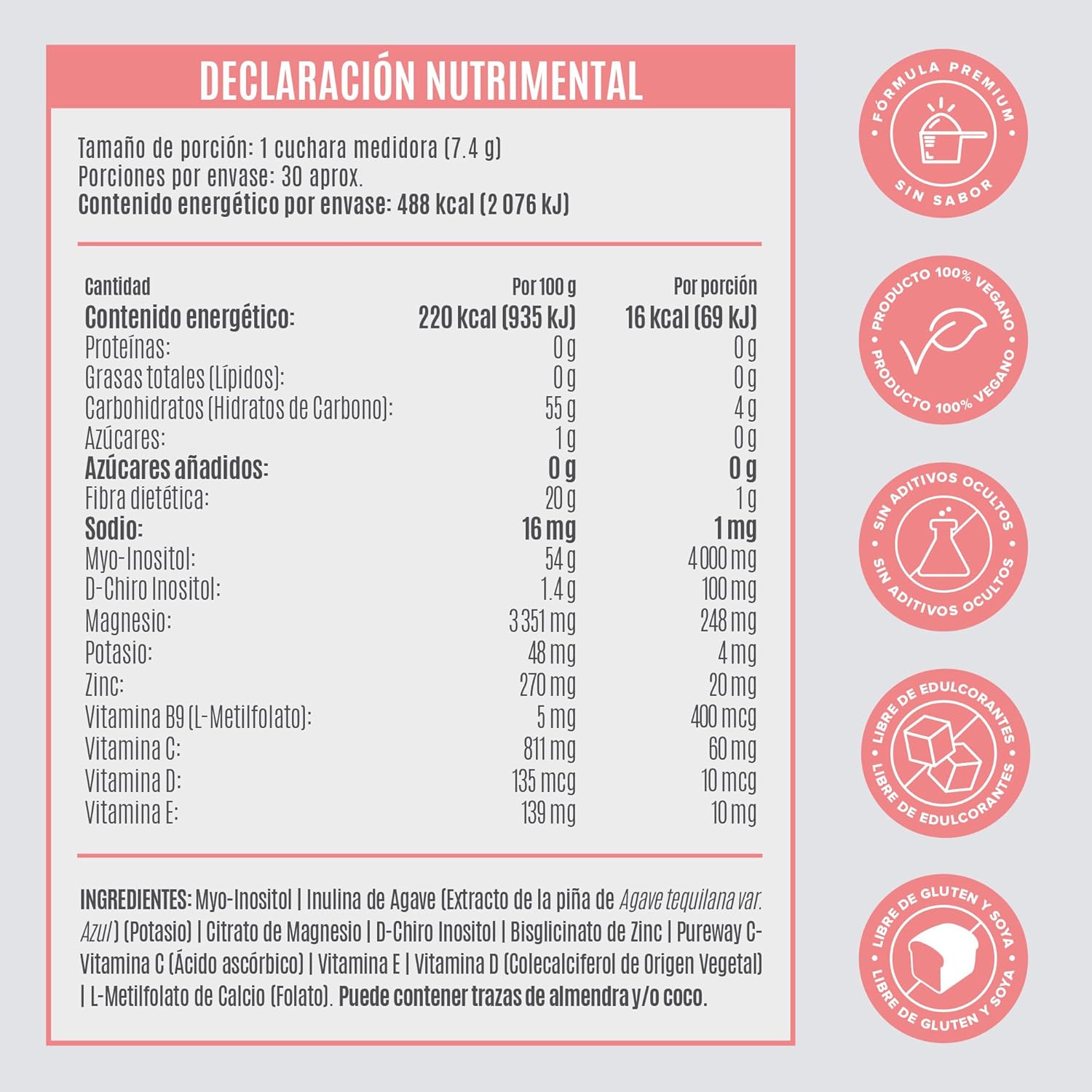 BIRDMAN H-Balance | Myo & D-Chiro Inositol, Citrato de Magnesio, Vitaminas y Zinc | Alta Concentración en Proporción 40:1 | Fórmula Premium Sin Aditivos | Sin Sabor | 30...