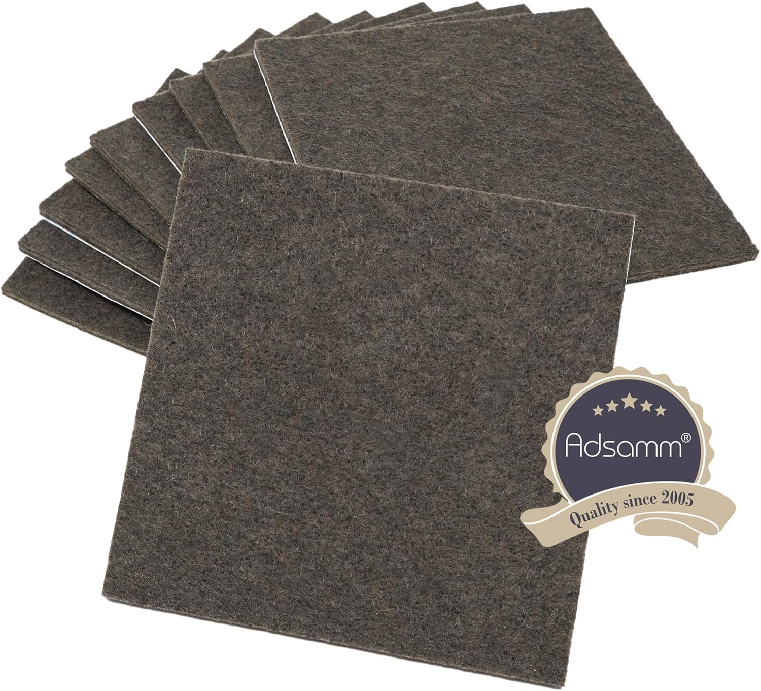 Adsamm® / 10 x Self-Adhesive Felt Sheets/Brown / 100 x 100 mm/Square / 3.5 mm Thick Adhesive Felt in Panels/Furniture and Floor Protection
