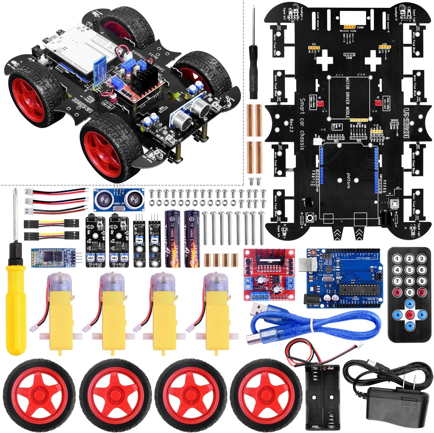 Smart Robot Car Kit with ArduinoIDE Robot Kit with 4 Wheel Drive,Board,Ultrasonic Sensor, Infrared Tracking Module (No Welding Required)