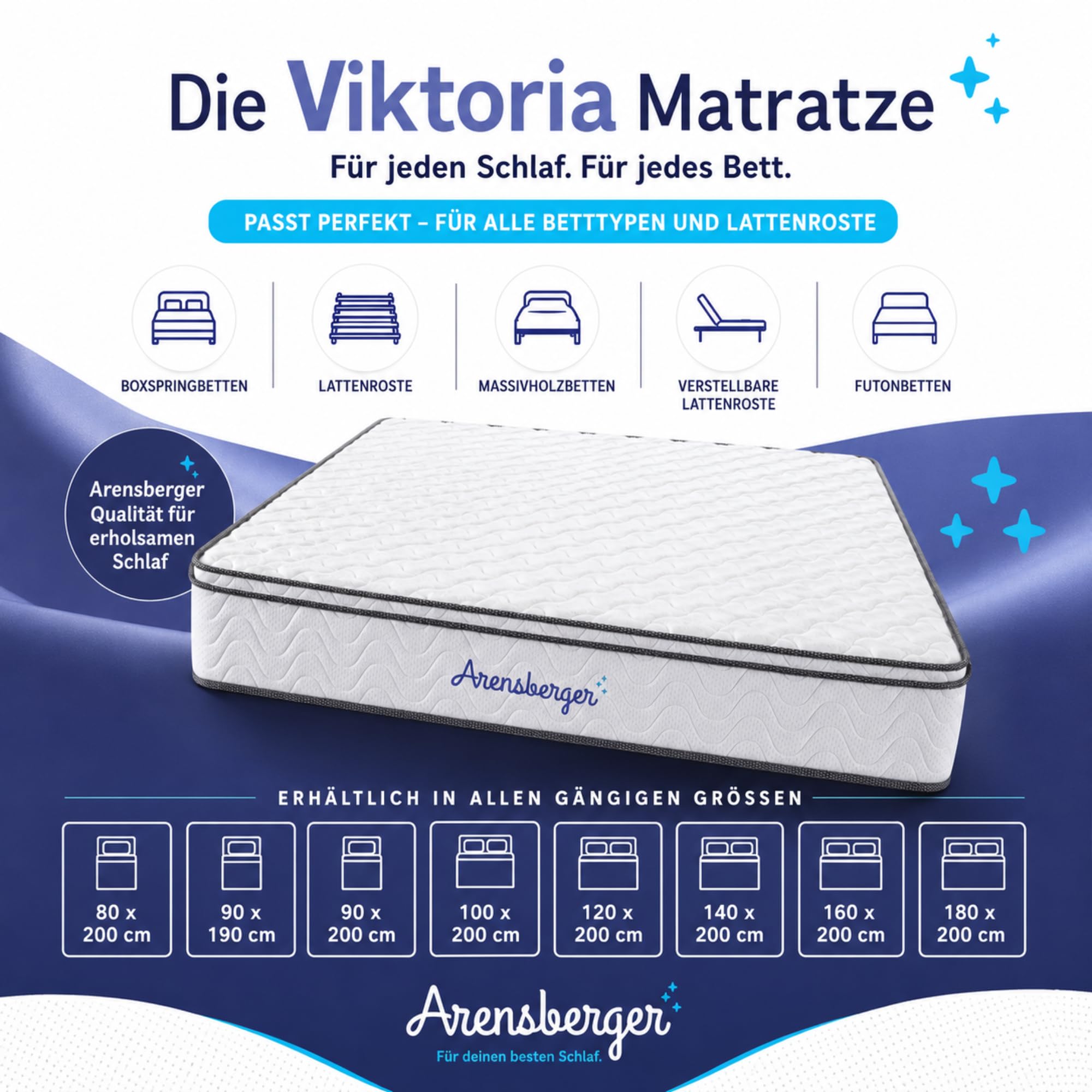 Arensberger Viktoria Matratze 100x200 cm | Taschenfederkernmatratze 25 cm mit 5 cm NANOCELL® Gelschaum | Härtegrad H2/H3/H4 | Federkernmatratze punktelastisch, Rollmatratze | Öko-Tex Zertifiziert