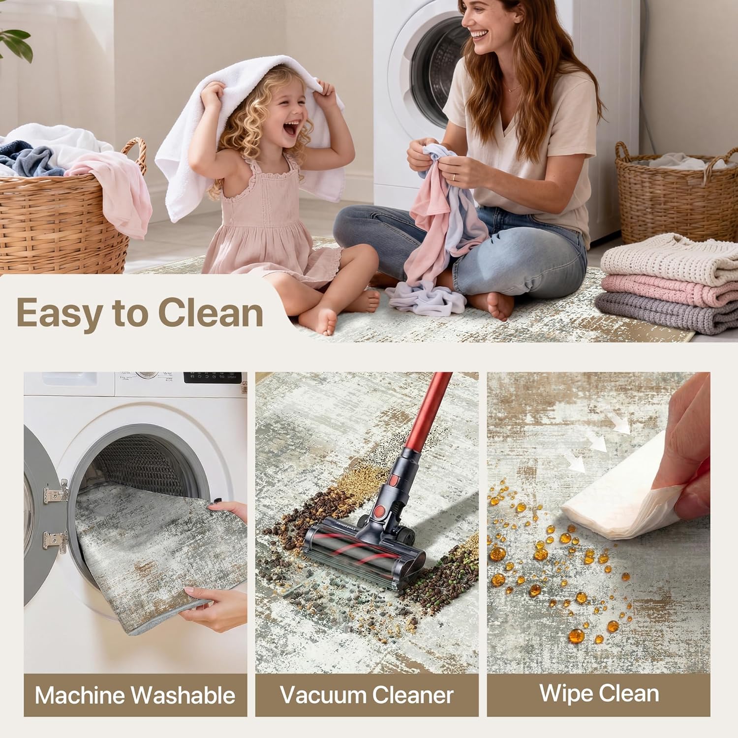 GENIMO Kitchen Rugs Sets of 3 Non Slip Washable Kitchen Mats for Floor, Waterproof Abstract Kitchen Runner Rug, Floor Mat Carpet for Hallway, Laundry, Sink, Entryway, Bathroom, Gold