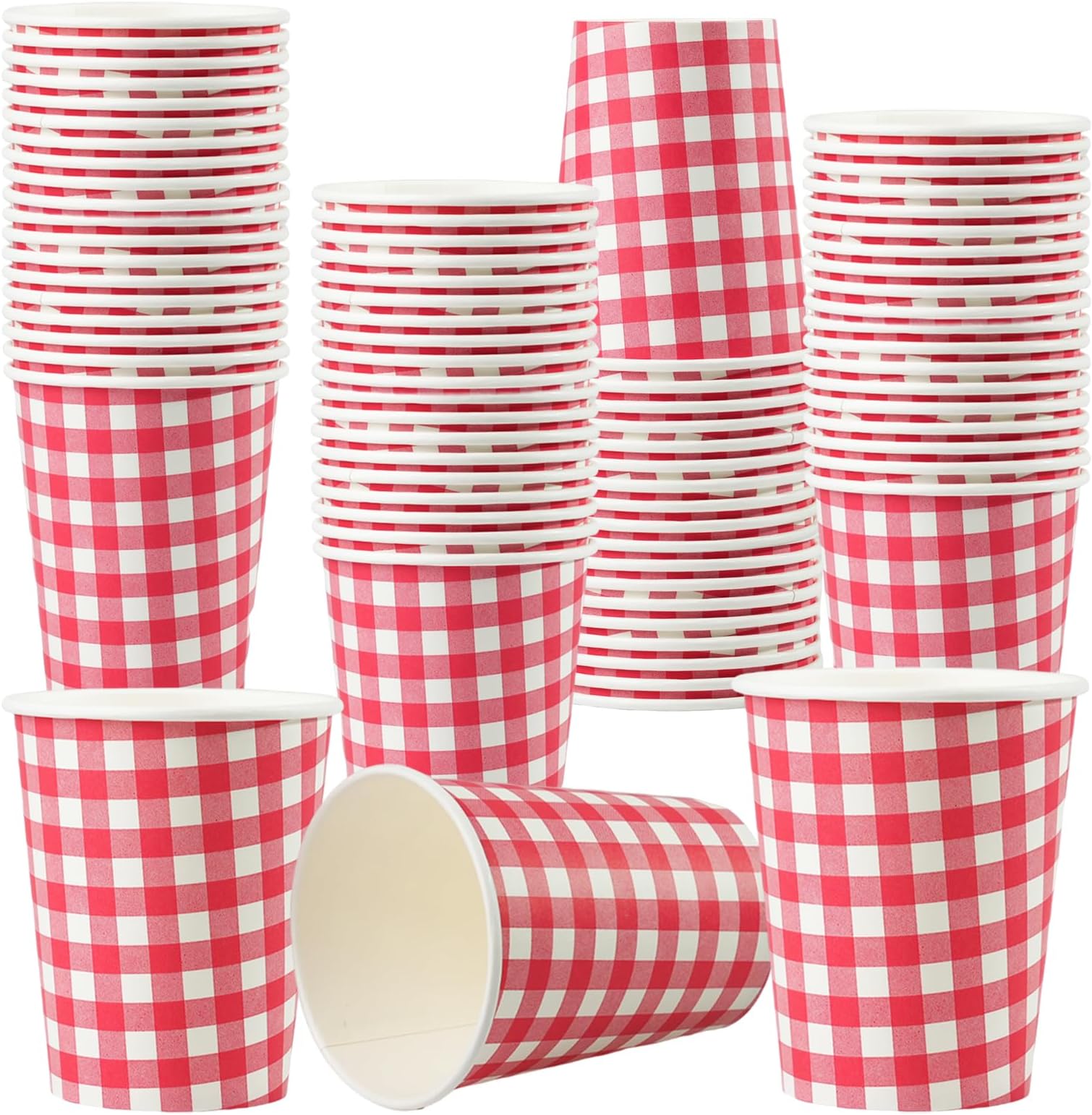 DTFMZOV 50 Pcs 8 oz Gingham Paper Cups, Disposable Gingham Cups, Red Checkere...