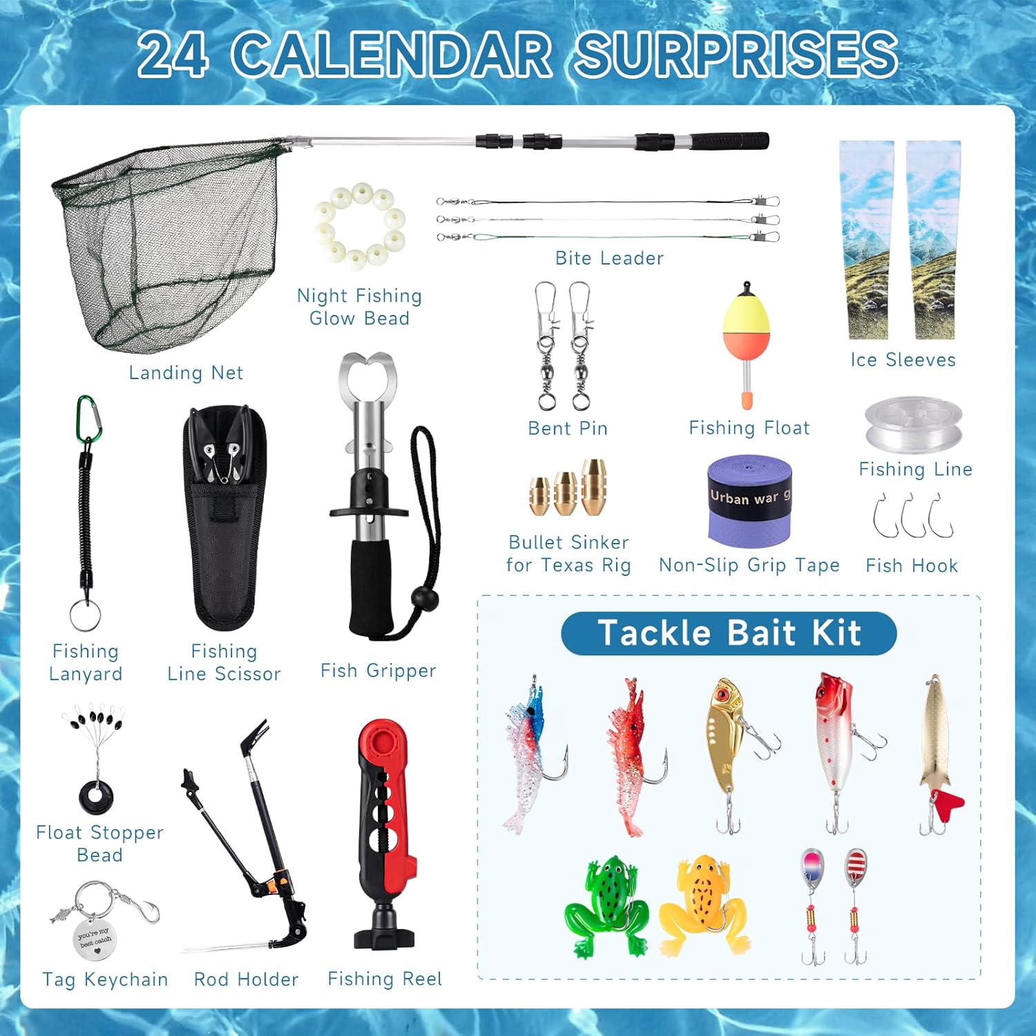 Fishing Advent Calendar, 24 Days Christmas Countdown with Fishing Tool Kit Fishing Tackle Lures, 2025 Christmas Surprise Gifts for Fisher Adult Men Teen - Image 2