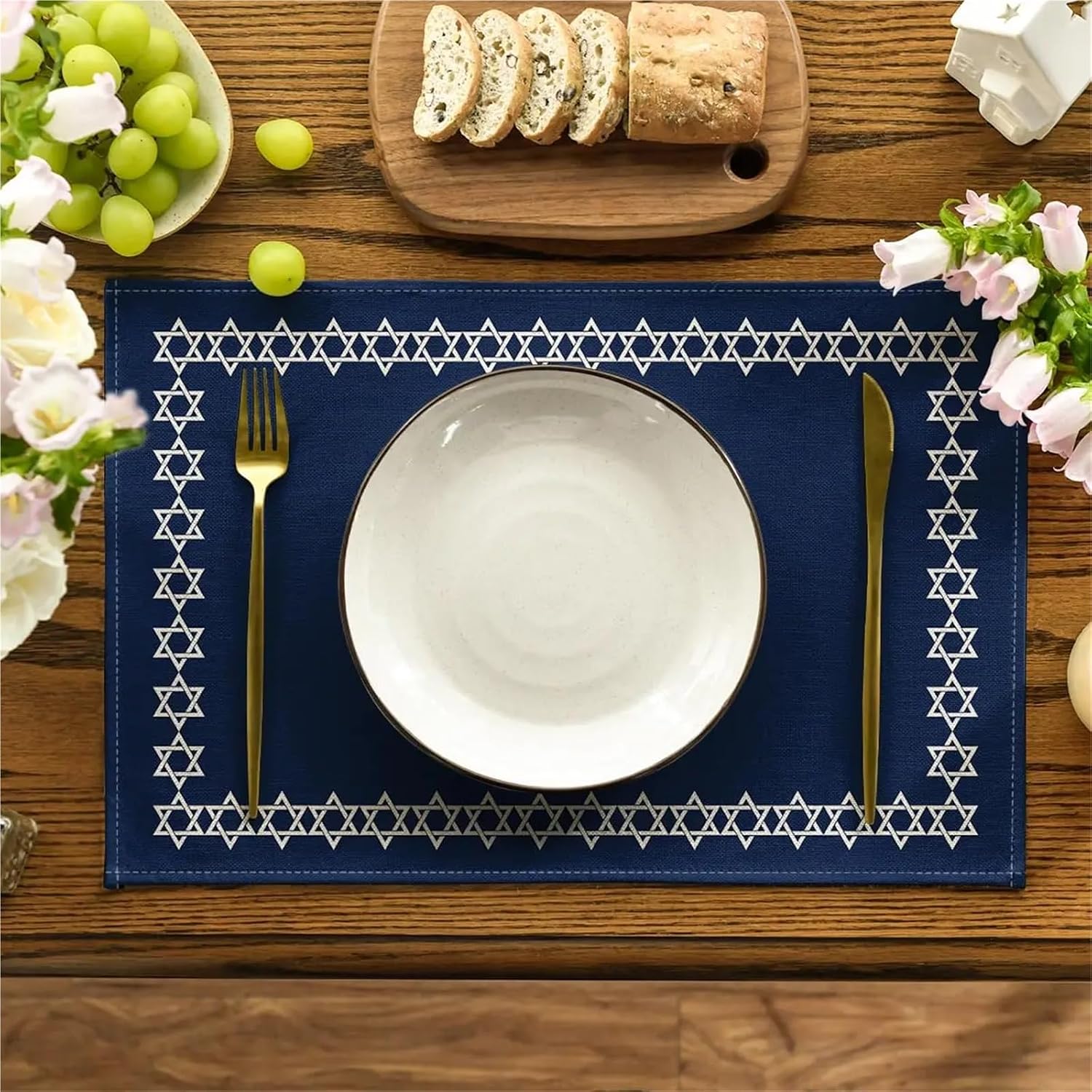 Passover Hexagram Placemats Set of 4,12x18 Inch Seasonal Star of David Jewish Chanukah Table Mats for Party Kitchen Dining Decor(3p)