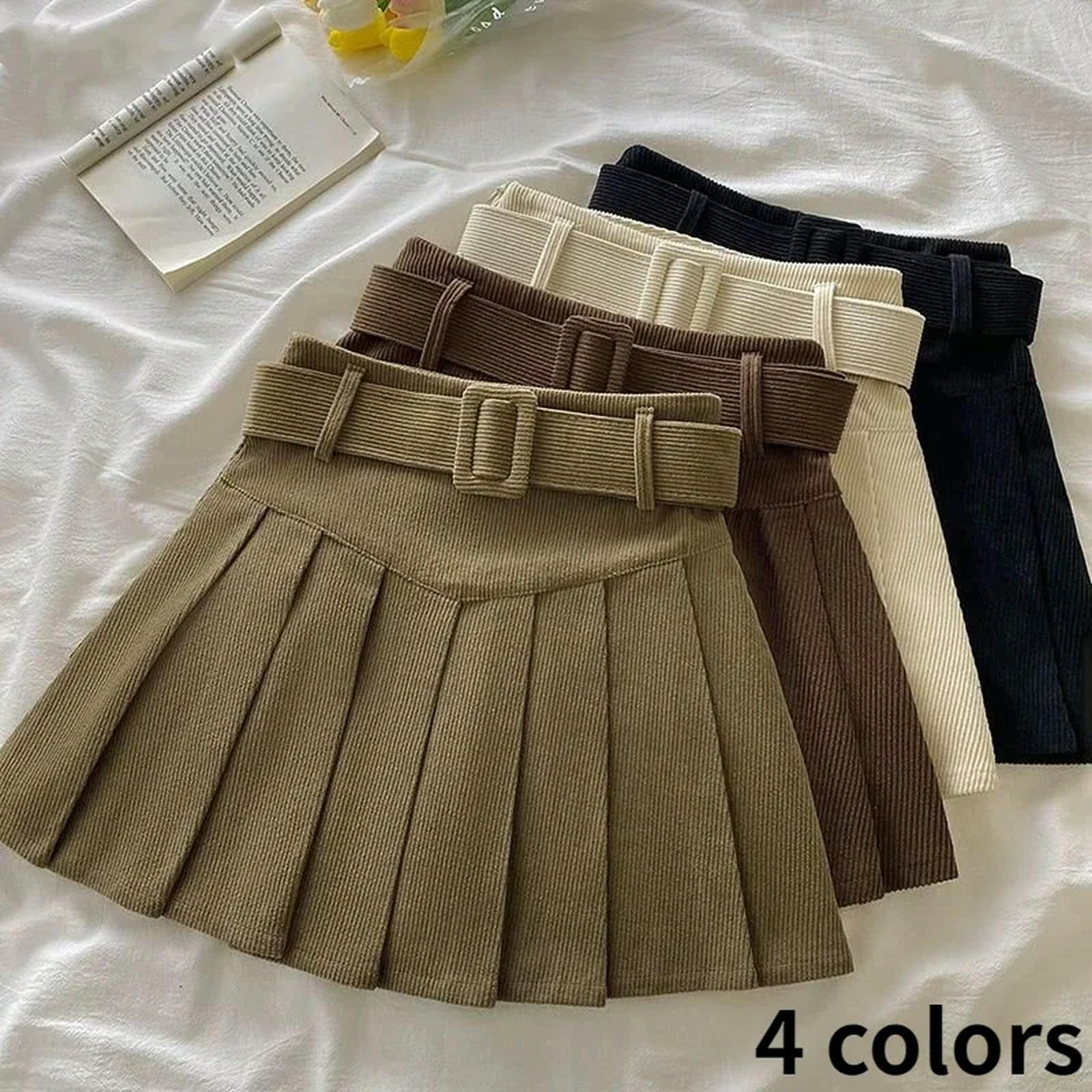 Mdybf Spódnice damskie, plisowane mini spódnice damskie, studenckie, sztruks, styl preppy, jesień, zima, solidne spodnie, szykowne, vintage, dopasowane, na wszystkie mecze