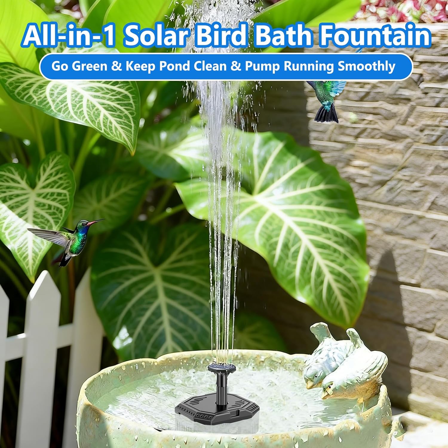 NFESOLAR 4W Solar Fountain Pump for Bird Bath, Solar Powered Water Fountain with Filter Box, Ceramic Ball Filtration, 5 Nozzles, 3.94FT PVC Tubing for Birdbath, Garden, Small Pond & DIY Water Features