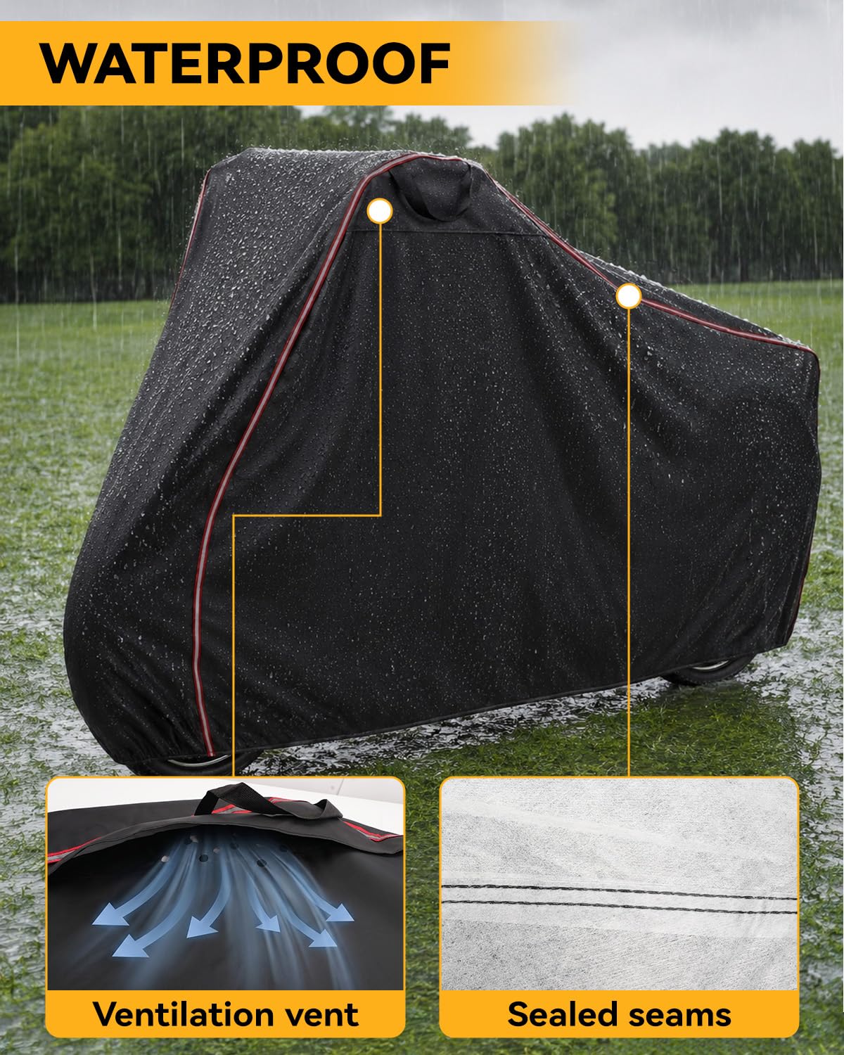 Housse pour tricycle et vélo cargo | Tissu Oxford Spunlace 210D imperméable anti-UV indéchirable, avec bandes réfléchissantes, dimensions 190 x 76 x 117 cm