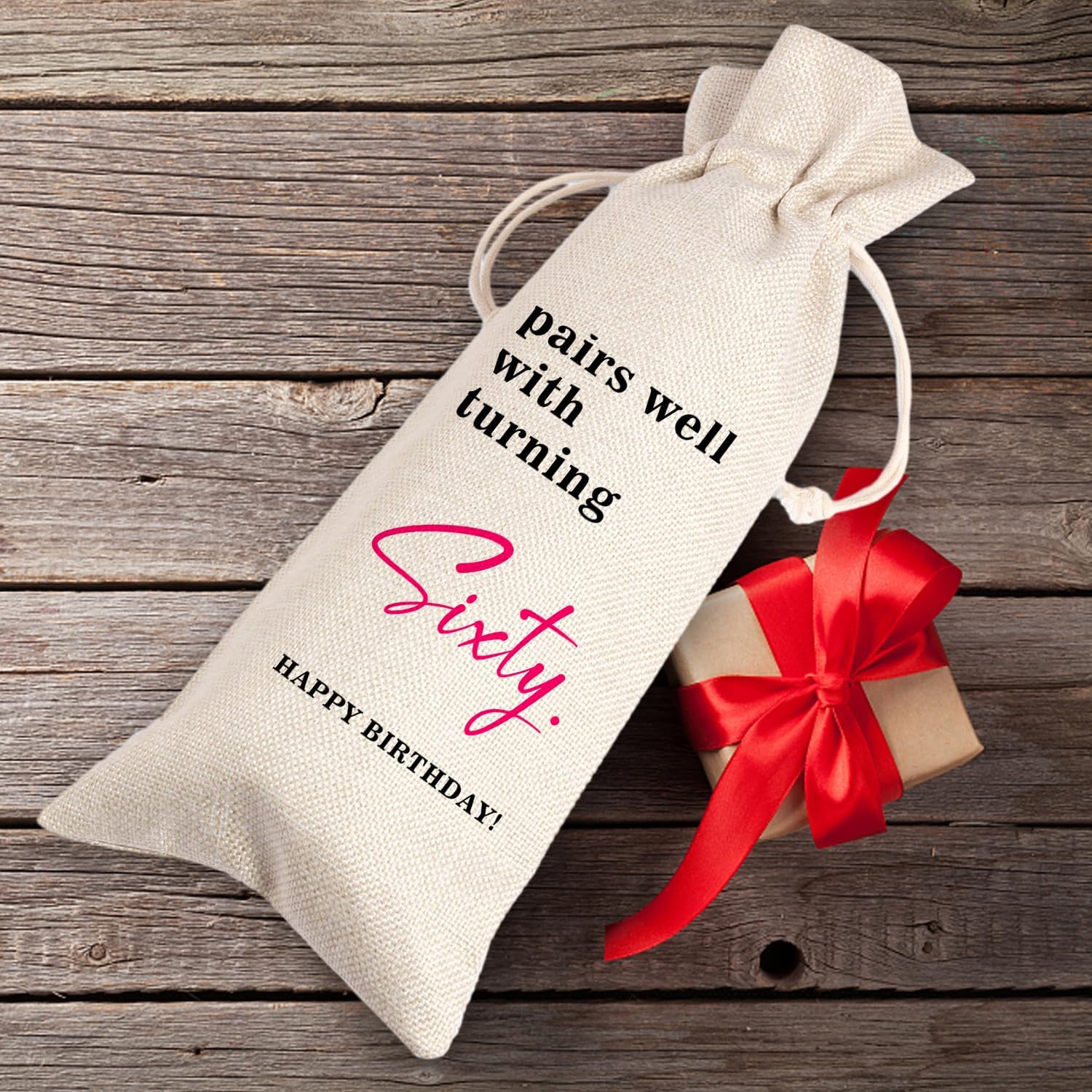 60th Birthday Wine Bag | Sixty Birthday Gift | 60 Years Old Gift | Idea Wine BagPairs Well with Birthday Bag | Birthday Gift For Him Her | 1964 Unique Birthday Gift (60th Birthday-Pink) image 4