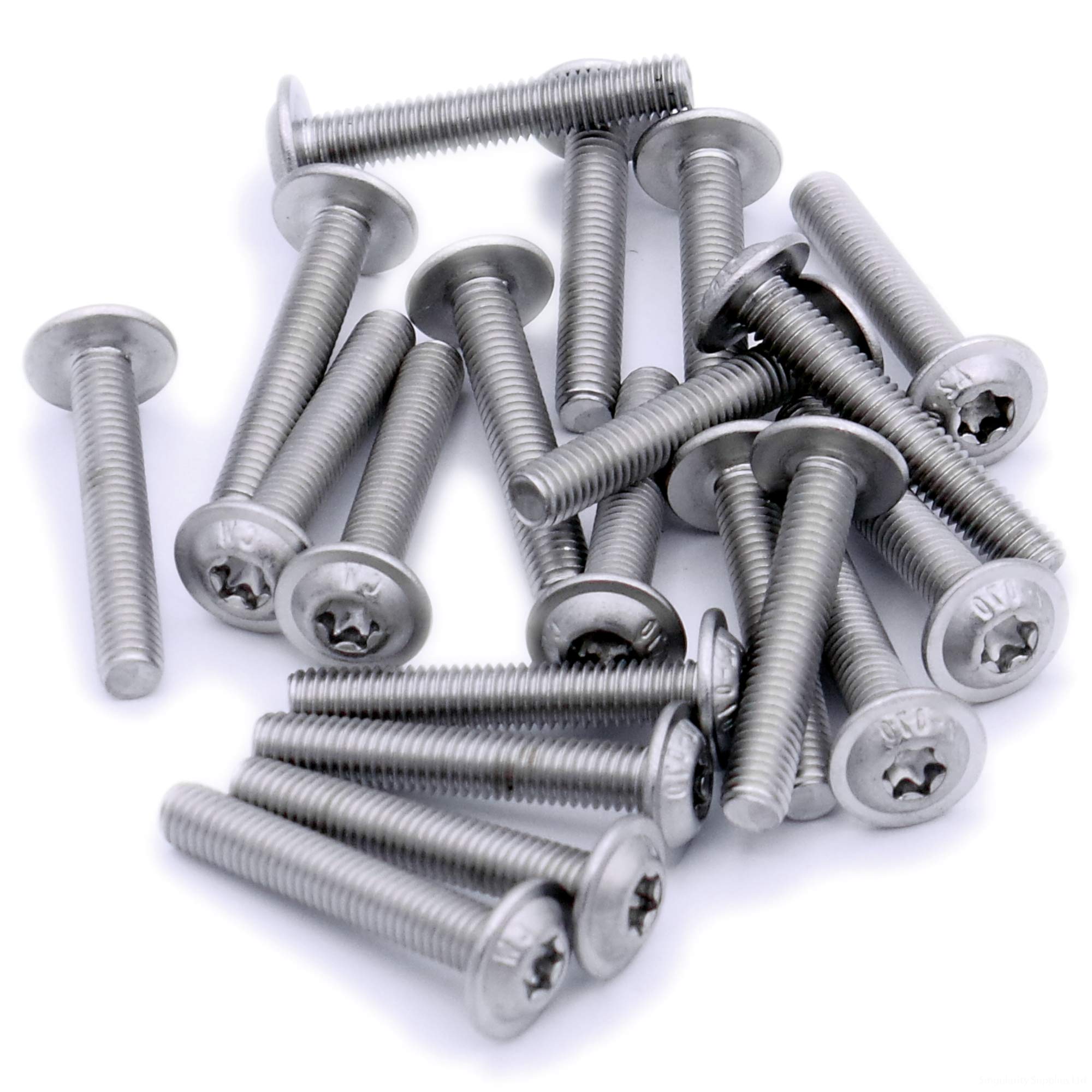 Singularity Supplies Silver M4 (4Mm X 40Mm) Flanged Tx Socket Button Machine Screw (Bolt) - Stainless Steel (A2) (Pack Of 20)