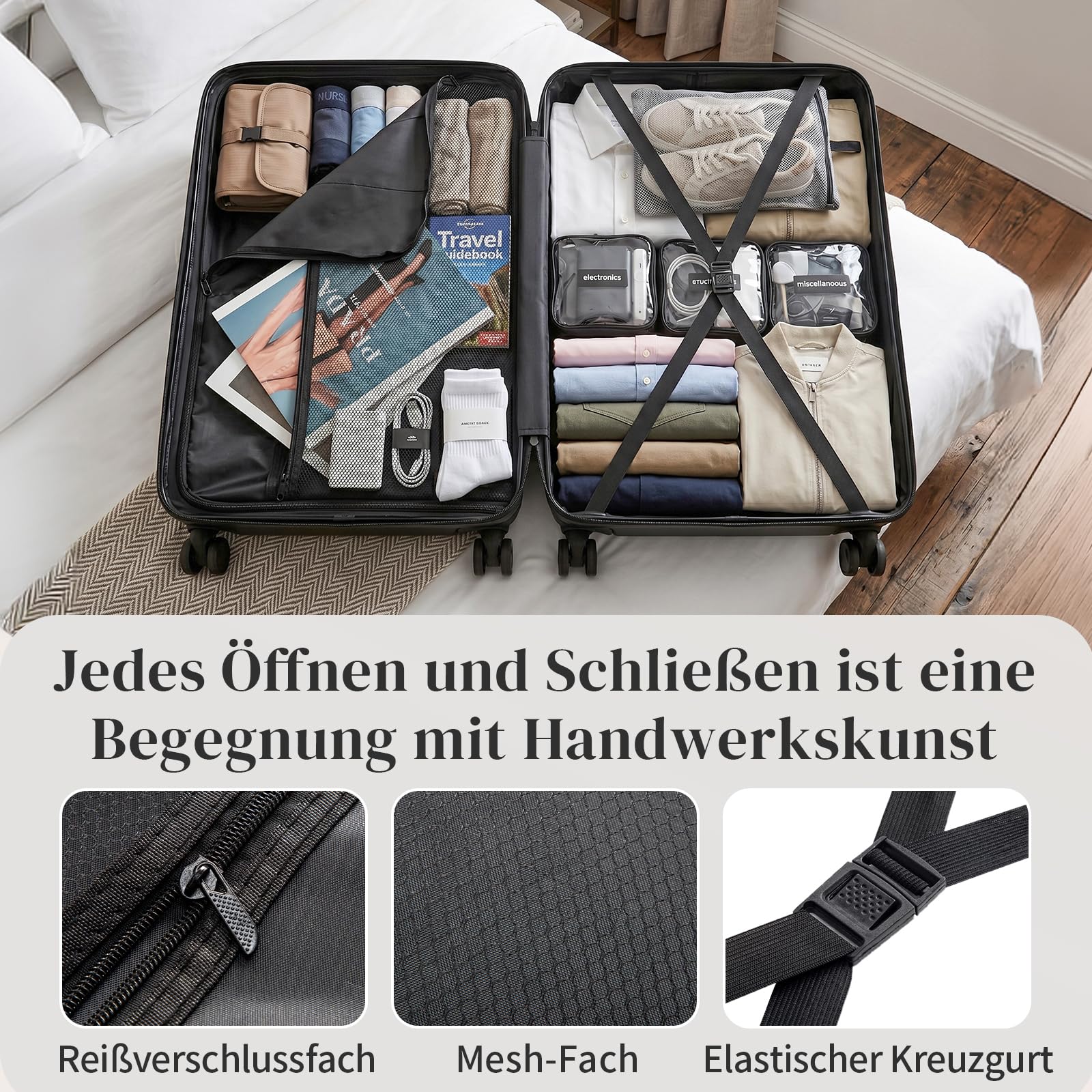 LEADZM Koffer Set 2 teilig mit Kosmetikkoffer aus PP (Cremeweiß)