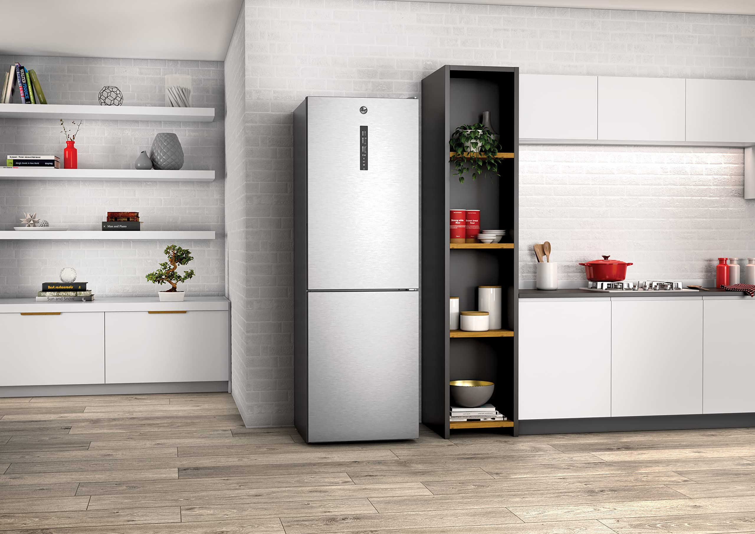 Hoover HOCE7618DX 2D Kühl-Gefrier-Kombination/Freistehend/Total No Frost/WiFi Connected & Smart hOn–App/Externes elektronisches Display/Inox Look