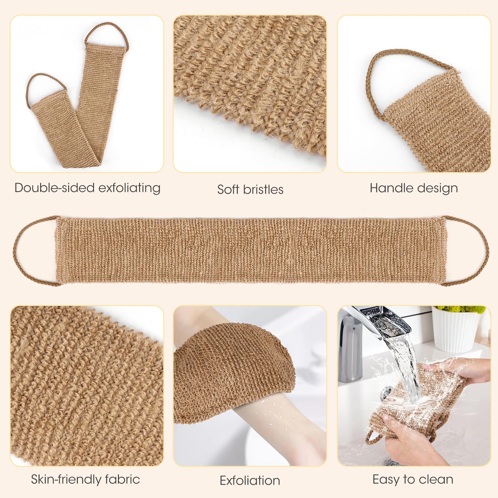 Spazzola Schiena Doccia Guanto Esfoliante Fibra di Bambù per Lavare la Massaggi da Bagno Maschili E Femminili 2 Pezzi (Marrone)