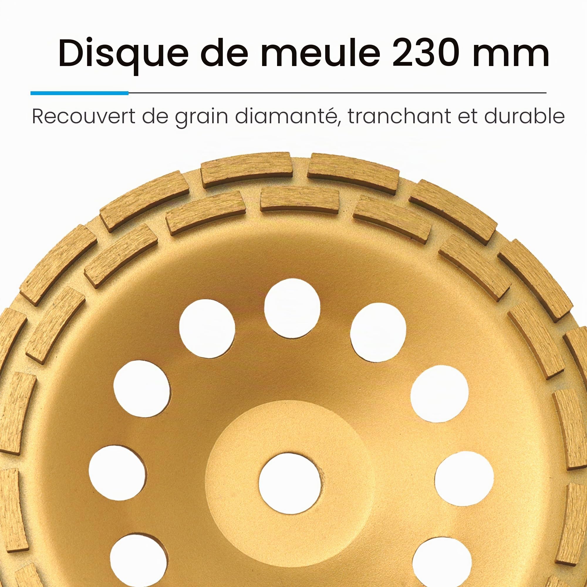 Meule diamant de 230 mm pour meuleuse d'angle pour béton, marbre, granit, pierre naturelle, ciment, pour meulage, polissage, nettoyage, surface