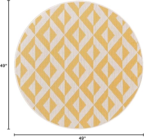 Vista 367 de Unique Loom Unique Loom Outdoor Collection - Alfombra de área - Napa (3 pies 3 pies, redonda, amarillo y aguamarina/amarillo)