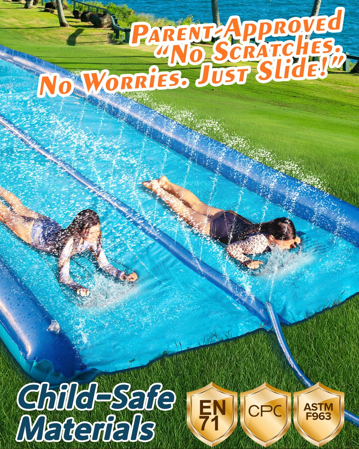 Dual Slide Raft For Adults Heavy Duty 22ft Slip Water Slide With 2 Racing Lanes ...